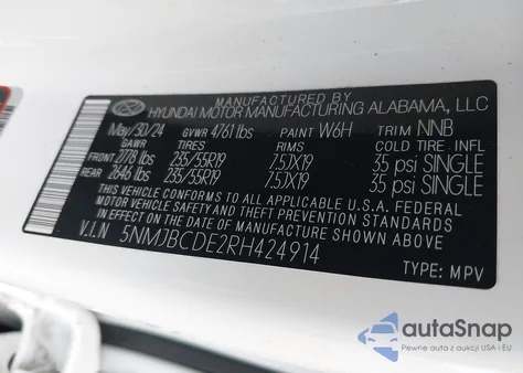 2024 Hyundai Tucson Sel из США, поврежденный, VIN 5NMJBCDE2RH424914